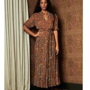 Guilded Gold $555 Hannah Artwear Women's Brown Oceanus Belted Maxi Size 1
